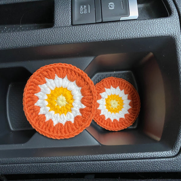 Handmade Crochet Steering Wheel Cover Rainbow Sunflower Granny Square Car Accessories Decor Safe Belt Cover