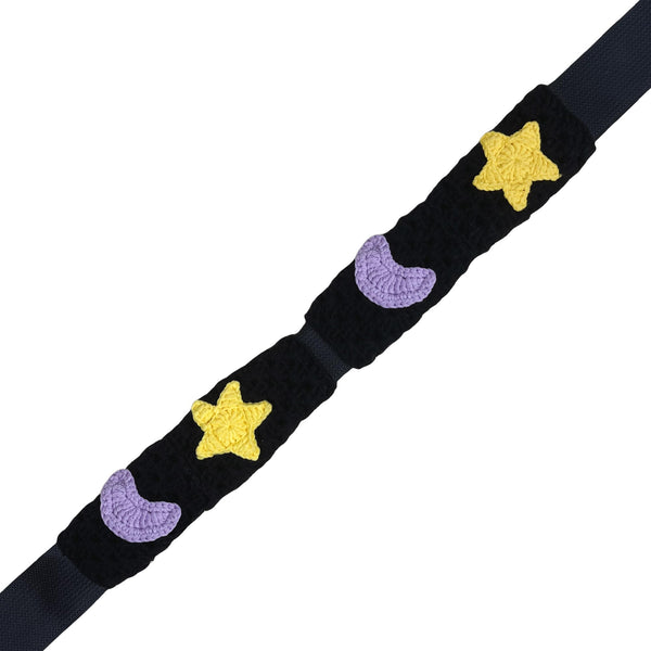 Handmade Crochet Black star and moon Steering Wheel Cover for Women Girl, Cute Colorful Flower Seat Belt Cover, Car Interior Accessories Decorations.