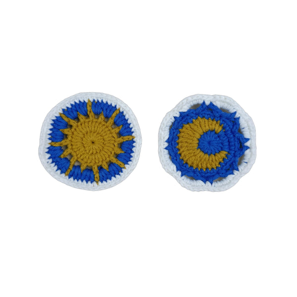Handmade Crochet Deep blue sun and moon Steering Wheel Cover for Women Girl, Cute Flower Seat Belt Cover, Car Interior Accessories Decorations,new car gift