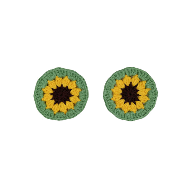 Handmade Crochet Green yellow sunflower  Steering Wheel Cover for Women Girl, Cute Colorful Flower Seat Belt Cover, Car Interior Accessories Decorations.