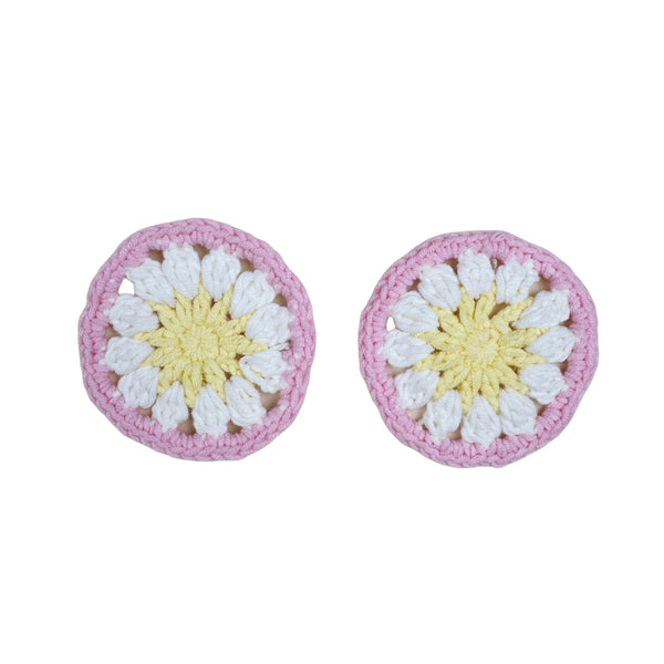 Handmade Crochet pink sunflowe Steering Wheel Cover for Women Girl, Cute Colorful Flower Seat Belt Cover, Car Interior Accessories Decorations.