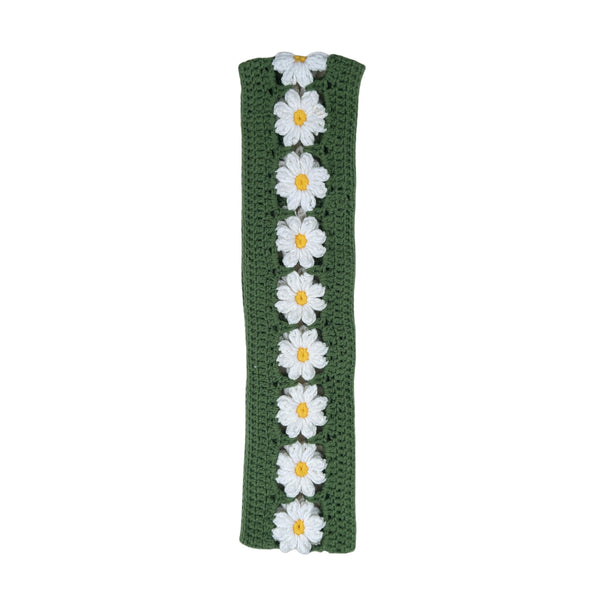 Handmade Crochet white daisy Steering Wheel Cover for Women Girl, Cute Colorful Flower Seat Belt Cover, Car Interior Accessories Decorations.