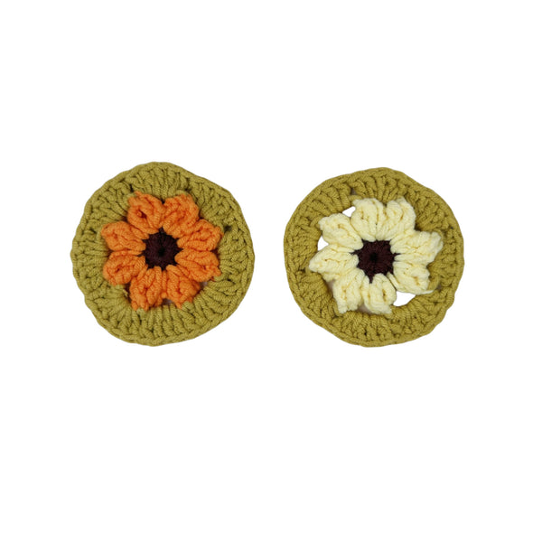 Handmade Crochet Orange daisy Steering Wheel Cover for Women Girl, Cute Flower Seat Belt Cover, Car Interior Accessories Decorations,new car gift