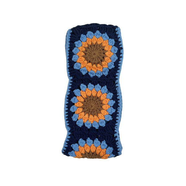 Handmade Crochet vintage blue Steering Wheel Cover for Women Girl, Cute Colorful Flower Seat Belt Cover, Car Interior Accessories Decorations.