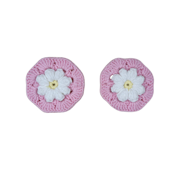 Handmade Crochet Pink daisy Steering Wheel Cover for Women Girl, Cute Flower Seat Belt Cover, Car Interior Accessories Decorations,new car gift