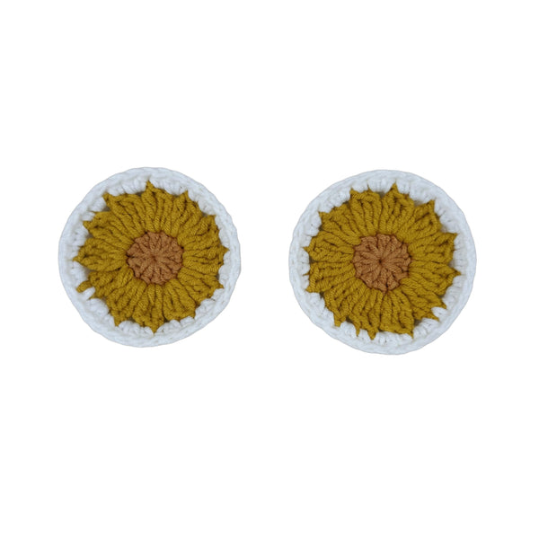Handmade yellow flower Crochet Steering Wheel Cover for Women Girl, Cute Colorful Flower Seat Belt Cover, Car Interior Accessories Decorations.