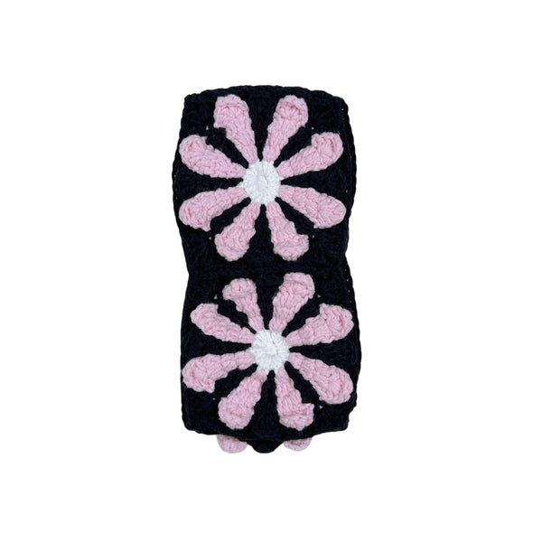 Handmade Crochet black pink daisy  Steering Wheel Cover for Women Girl, Cute Colorful Flower Seat Belt Cover, Car Interior Accessories Decorations.