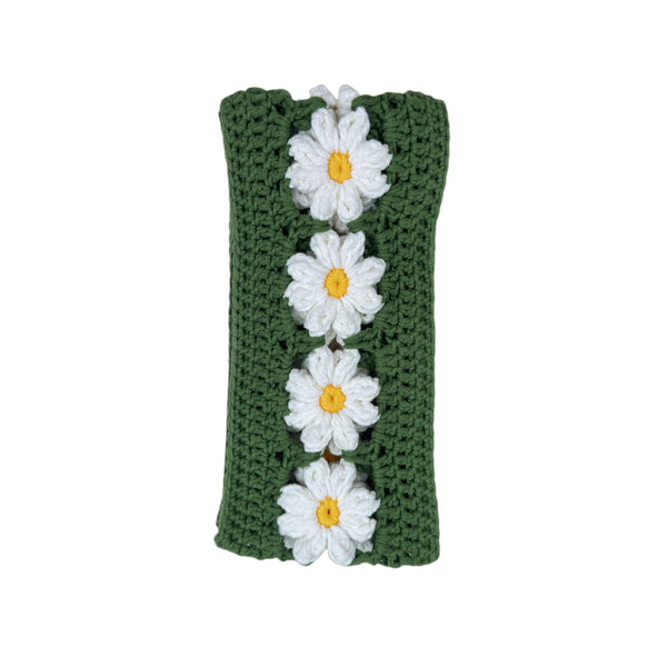 Handmade Crochet white daisy Steering Wheel Cover for Women Girl, Cute Colorful Flower Seat Belt Cover, Car Interior Accessories Decorations.