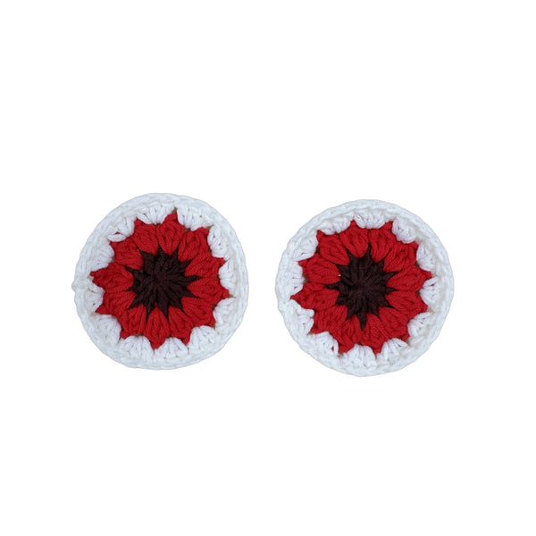 Handmade Crochet vintage red sunflower Steering Wheel Cover for Women Girl, Cute Colorful Flower Seat Belt Cover, Car Interior Accessories Decorations.
