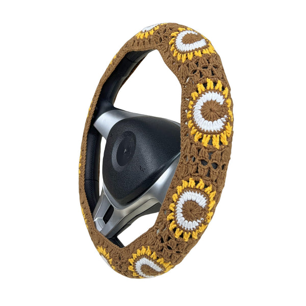 Handmade Crochet Vintage Moon and sun  Steering Wheel Covers Universal 14-15 inch for Women and Men