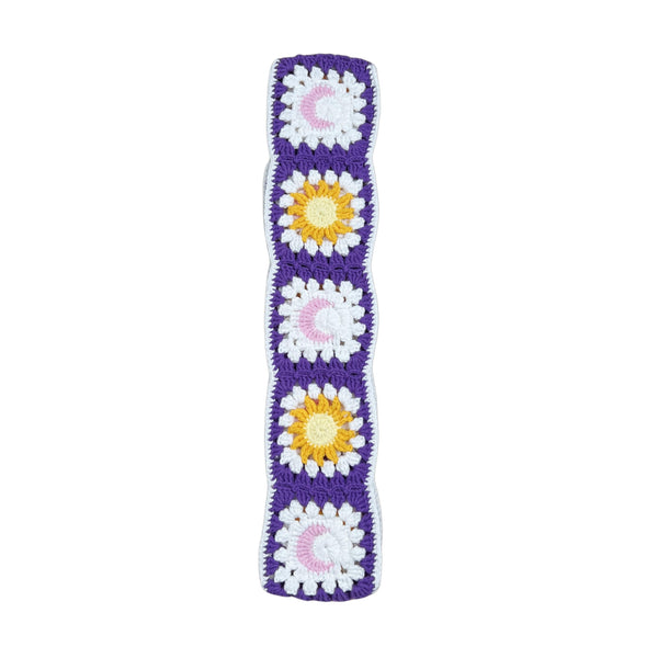 Handmade Crochet Purple Sun and Moon Granny Square Car Steering Wheel Covers Universal 14-15 inch for Women and Men