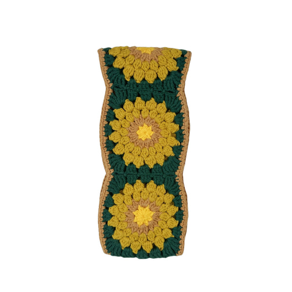 Handmade Crochet Green and yellow sunflower Steering Wheel Cover for Women Girl, Cute Colorful Flower Seat Belt Cover, Car Interior Accessories Decorations.