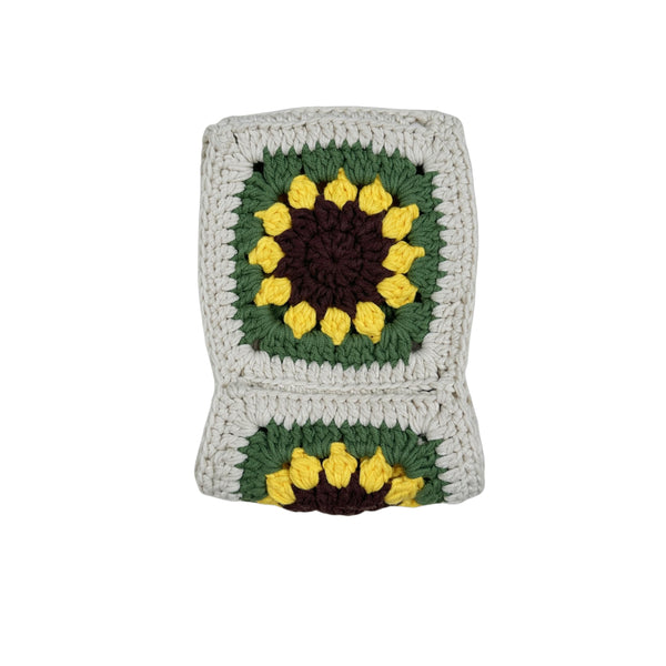 Handmade Crochet cute green Sunflower Steering Wheel Cover for Women Girl, Cute Colorful Flower Seat Belt Cover, Car Interior Accessories Decorations.