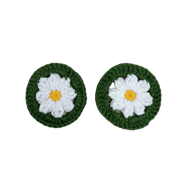 Handmade Crochet white daisy Steering Wheel Cover for Women Girl, Cute Colorful Flower Seat Belt Cover, Car Interior Accessories Decorations.
