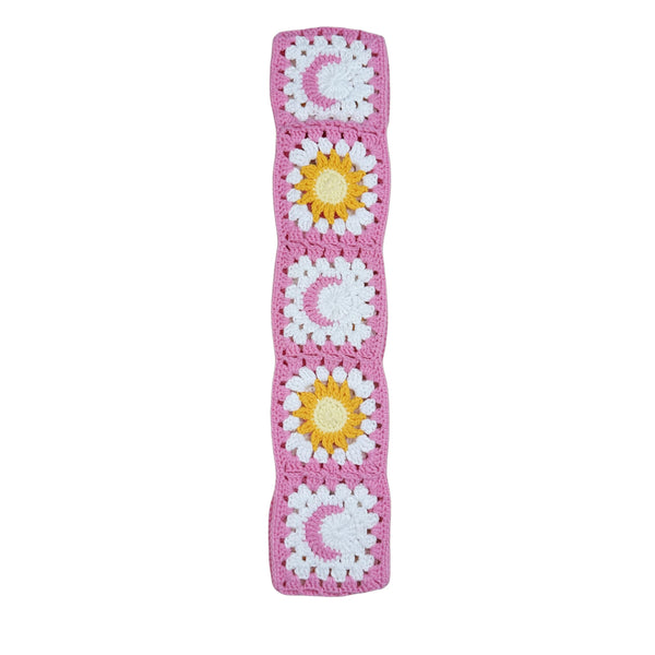 Handmade Crochet Pink Sun and moon Steering Wheel Cover for Women Girl, Cute Flower Seat Belt Cover, Car Interior Accessories Decorations,new car gift