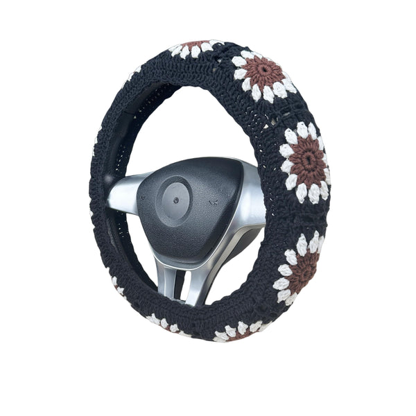 Handmade Crochet Brown sunflower Steering Wheel Cover for Women Girl, Cute Flower Seat Belt Cover, Car Interior Accessories Decorations,new car gift