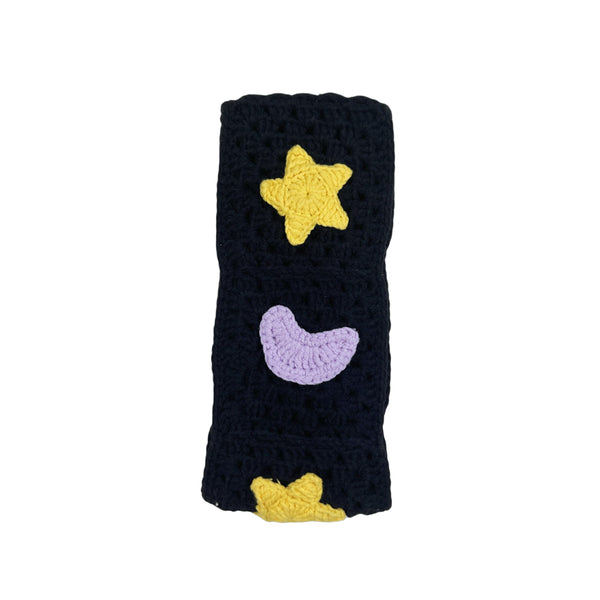Handmade Crochet Black star and moon Steering Wheel Cover for Women Girl, Cute Colorful Flower Seat Belt Cover, Car Interior Accessories Decorations.
