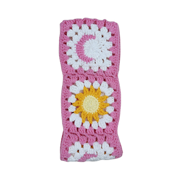 Handmade Crochet Pink Sun and moon Steering Wheel Cover for Women Girl, Cute Flower Seat Belt Cover, Car Interior Accessories Decorations,new car gift