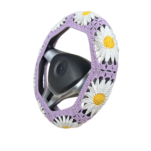 Handmade Crochet  Purple Daisy Steering Wheel Covers Universal 14-15 inch for Women and Men,New Car Gift,Handmade Gift,Gift for her