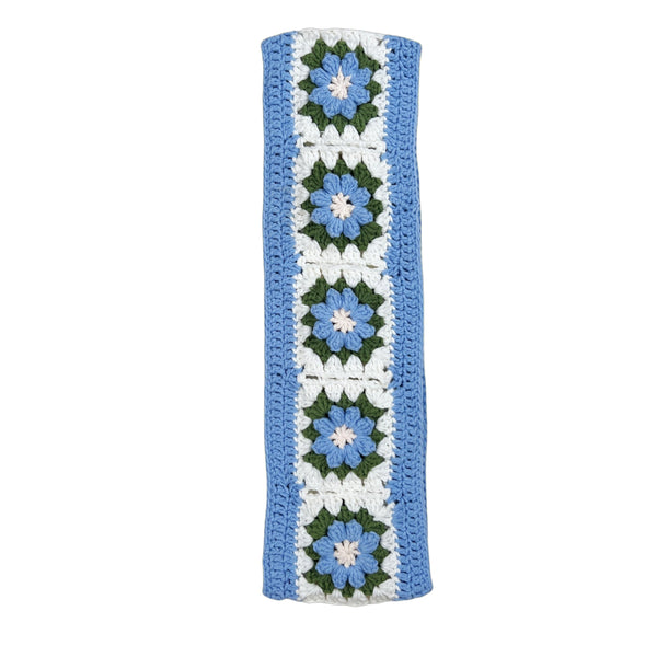 Handmade Crochet Green and blue flower Steering Wheel Cover for Women Girl, Cute Colorful Flower Seat Belt Cover, Car Interior Accessories Decorations.
