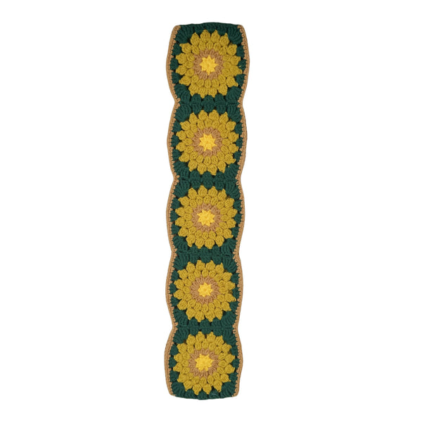 Handmade Crochet Green and yellow sunflower Steering Wheel Cover for Women Girl, Cute Colorful Flower Seat Belt Cover, Car Interior Accessories Decorations.