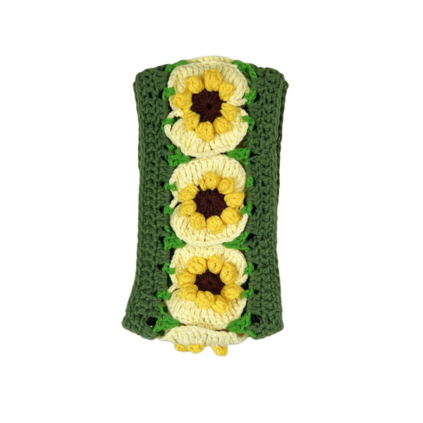 Handmade Crochet green and yellow daisy Steering Wheel Cover for Women Girl, Cute Flower Seat Belt Cover, Car Interior Accessories Decorations,new car gift