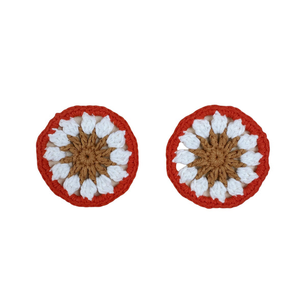 Handmade Crochet red Orange flower Steering Wheel Cover for Women Girl, Cute Colorful Flower Seat Belt Cover, Car Interior Accessories Decorations.