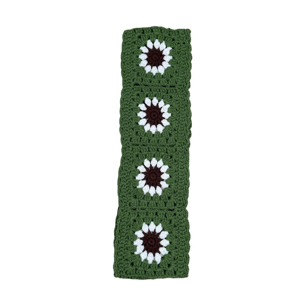 Handmade Crochet  Green White  sunflower Steering Wheel Cover for Women Girl, Cute Colorful Flower Seat Belt Cover, Car Interior Accessories Decorations.