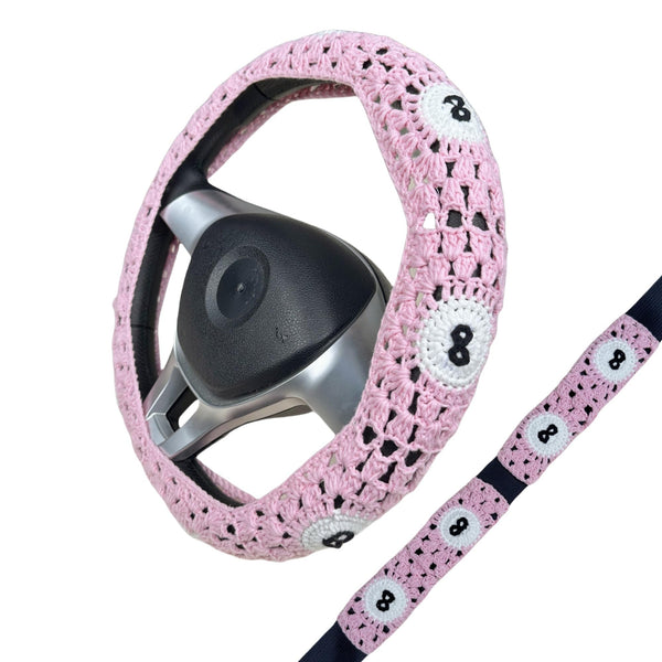 Handmade Crochet  Pink 8 Ball Steering Wheel Covers Universal 14-15 inch for Women and Men,New Car Gift,Handmade Gift
