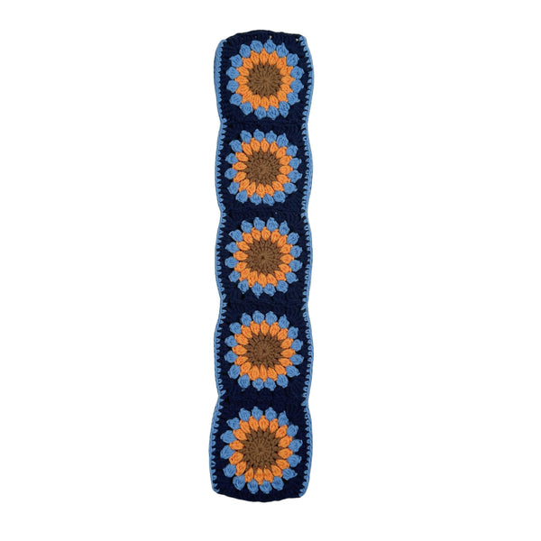 Handmade Crochet vintage blue Steering Wheel Cover for Women Girl, Cute Colorful Flower Seat Belt Cover, Car Interior Accessories Decorations.