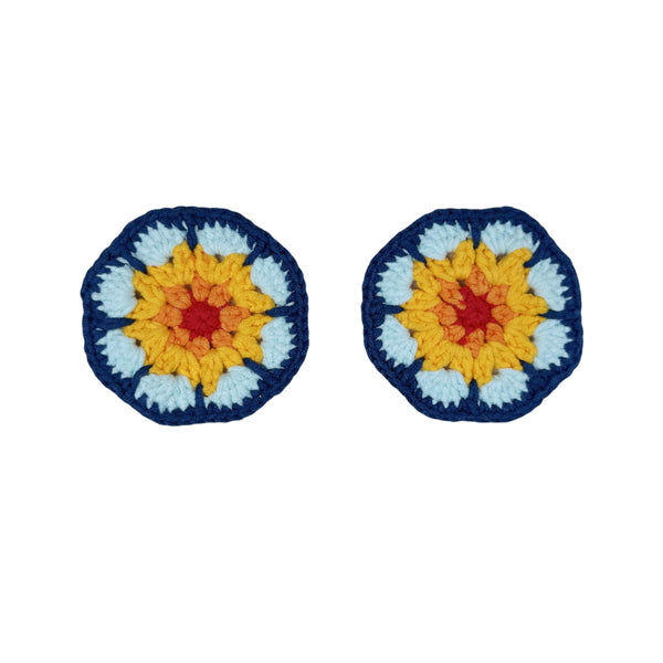 Handmade Crochet Blue sunflower Steering Wheel Cover for Women Girl, Cute Flower Seat Belt Cover, Car Interior Accessories Decorations,new car gift