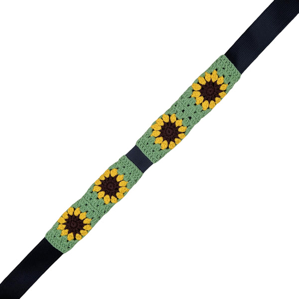 Handmade Crochet Green yellow sunflower  Steering Wheel Cover for Women Girl, Cute Colorful Flower Seat Belt Cover, Car Interior Accessories Decorations.