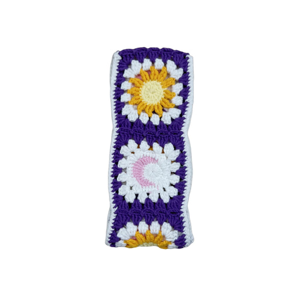 Handmade Crochet Purple Sun and Moon Granny Square Car Steering Wheel Covers Universal 14-15 inch for Women and Men