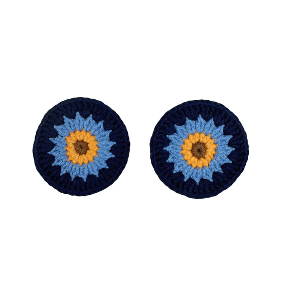 Handmade Crochet vintage blue Steering Wheel Cover for Women Girl, Cute Colorful Flower Seat Belt Cover, Car Interior Accessories Decorations.