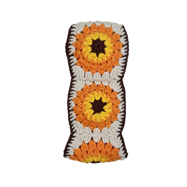 Handmade Crochet vintage orange sunflower Steering Wheel Cover for Women Girl, Cute Colorful Flower Seat Belt Cover, Car Interior Accessories Decorations.