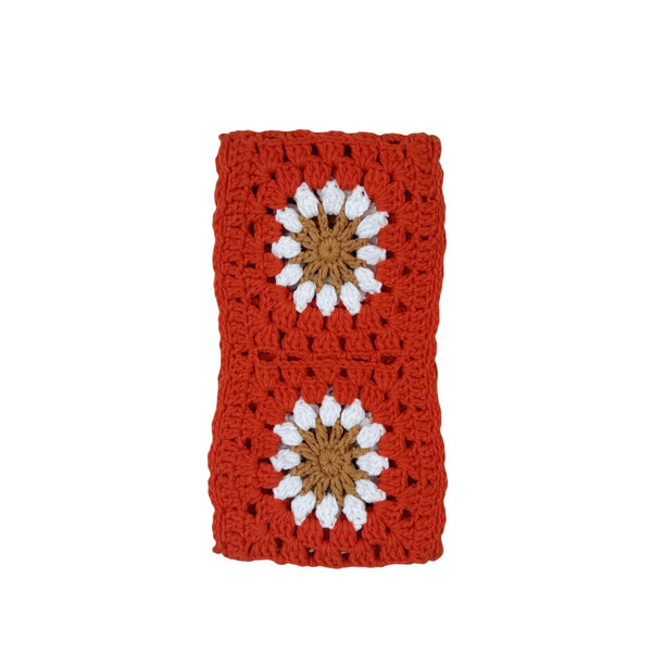Handmade Crochet red Orange flower Steering Wheel Cover for Women Girl, Cute Colorful Flower Seat Belt Cover, Car Interior Accessories Decorations.