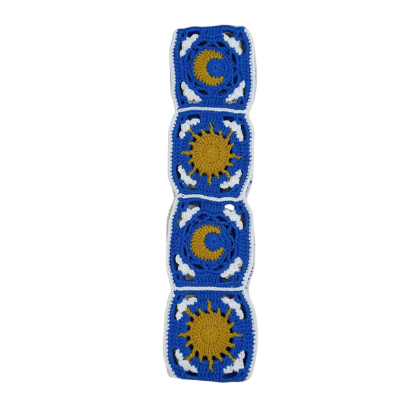 Handmade Crochet Deep blue sun and moon Steering Wheel Cover for Women Girl, Cute Flower Seat Belt Cover, Car Interior Accessories Decorations,new car gift
