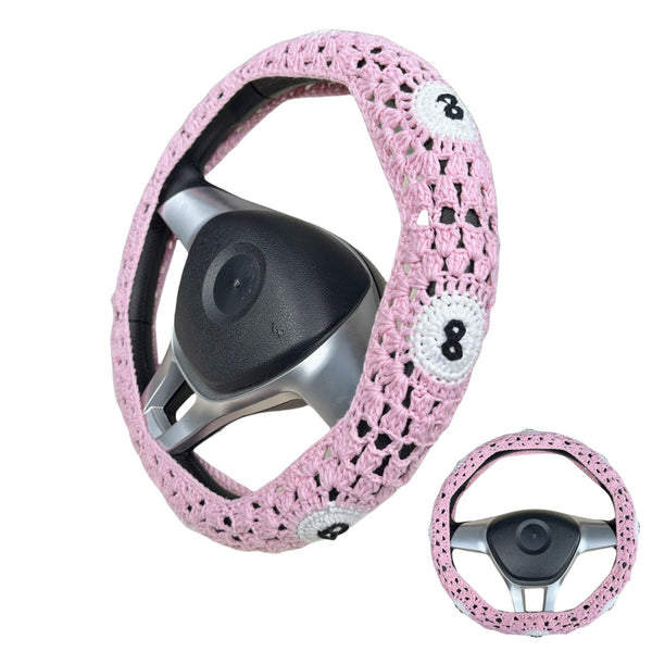 Handmade Crochet  Pink 8 Ball Steering Wheel Covers Universal 14-15 inch for Women and Men,New Car Gift,Handmade Gift