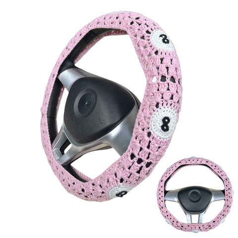 Handmade Crochet  Pink 8 Ball Steering Wheel Covers Universal 14-15 inch for Women and Men,New Car Gift,Handmade Gift