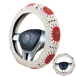 Handmade Crochet  Vintage Red flower Steering Wheel Covers Universal 14-15 inch for Women and Men,New Car Gift,Handmade Gift,Gift for her