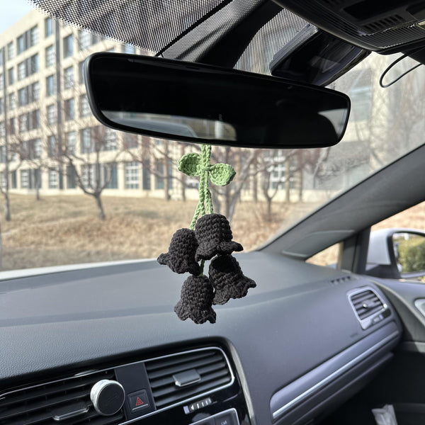 Crochet Black Cute Lily Car Accessories Hanging Ornament   and Pendant for Car Rear View Mirror Interior Decoration