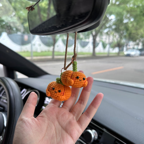 Crochet Halloween Two pumpkin Car Accessories Hanging Ornament   and Pendant for Car Rear View Mirror Interior Decoration