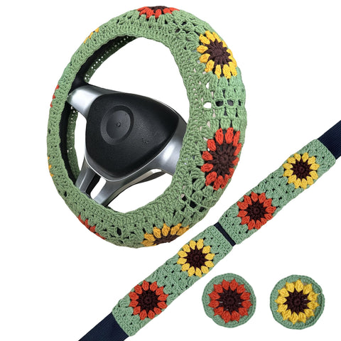 Handmade Crochet  Vintage Multicolor Sunflower Steering Wheel Covers Universal 14-15 inch for Women and Men,New Car Gift,Handmade Gift,Gift for her