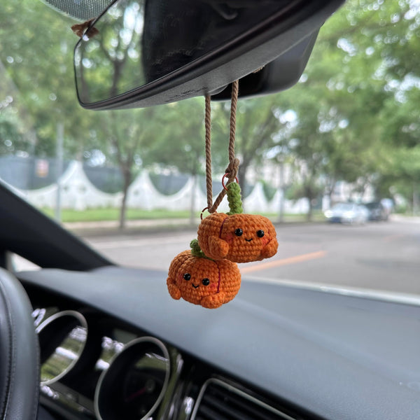 Crochet Halloween Two pumpkin Car Accessories Hanging Ornament   and Pendant for Car Rear View Mirror Interior Decoration