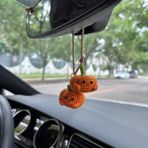 Crochet Halloween Two pumpkin Car Accessories Hanging Ornament   and Pendant for Car Rear View Mirror Interior Decoration