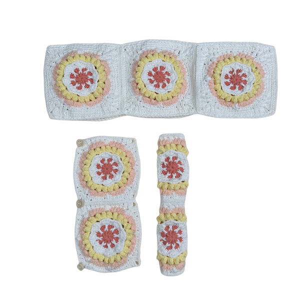 Handmade Crochet White Yellow flower Steering Wheel Covers Universal 14-15 inch for Women and Men,New Car Gift,Handmade Gift