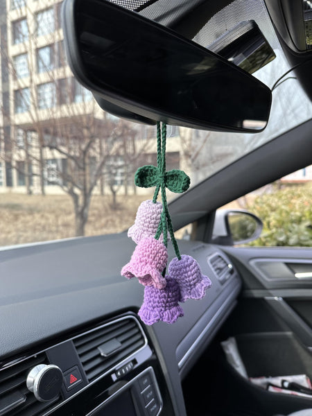 Crochet Purple and Pink Cute Lily Car Accessories Hanging Ornament   and Pendant for Car Rear View Mirror Interior Decoration