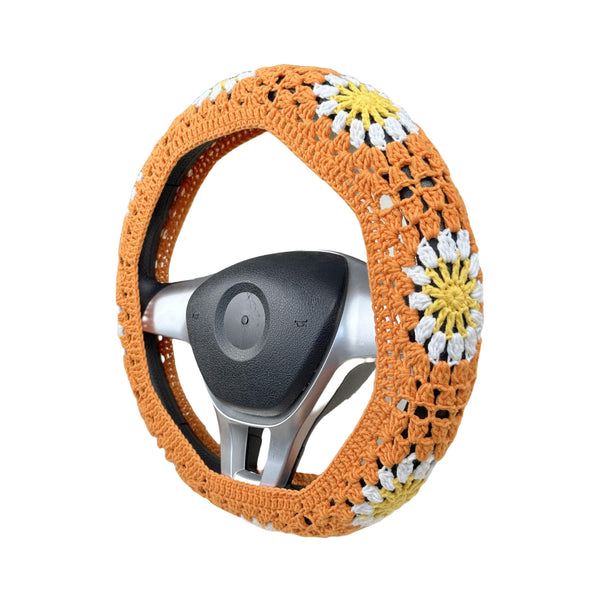 Handmade Crochet  Orange Daisy Steering Wheel Covers Universal 14-15 inch for Women and Men,New Car Gift,Handmade Gift,Gift for her