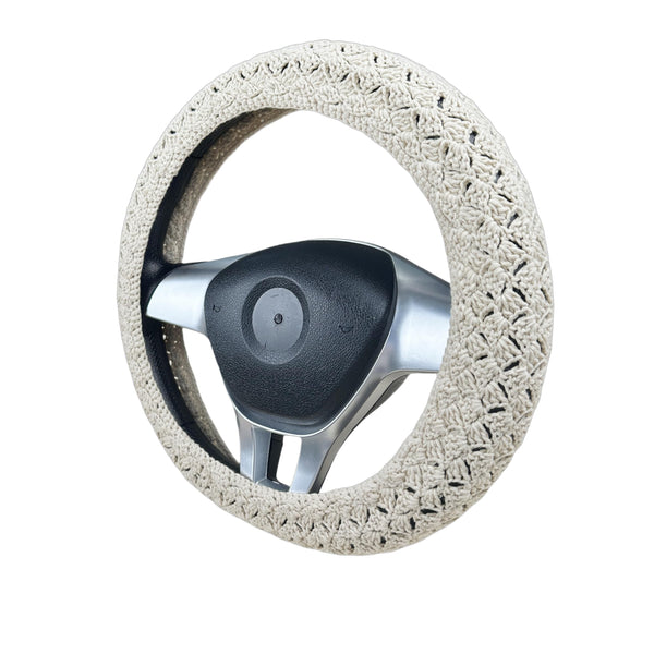 Handmade Crochet white Steering Wheel Cover for Women Girl, Cute Flower Seat Belt Cover, Car Interior Accessories Decorations,new car gift