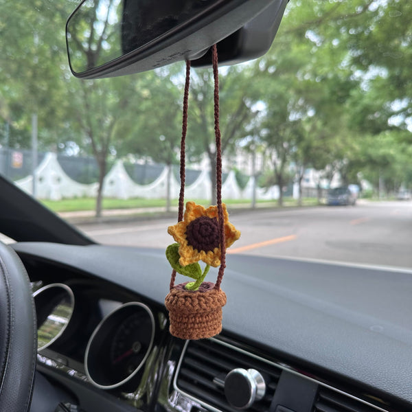 Crochet Cute sunflower Accessories Hanging Ornament   and Pendant for Car Rear View Mirror Interior Decoration